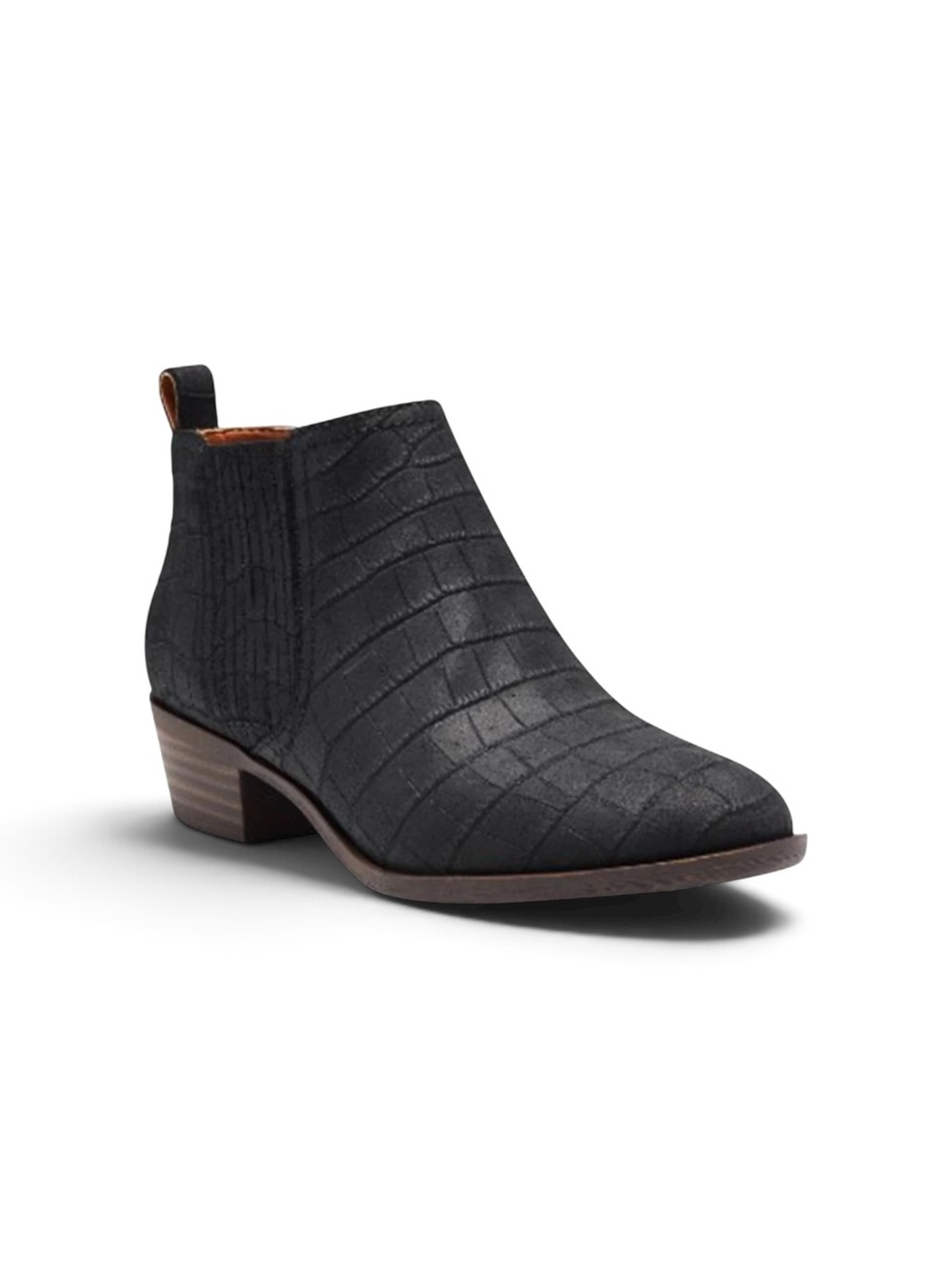 Lucky Brand Bimare Black Croc-Embossed Ankle Bootie, size 13W